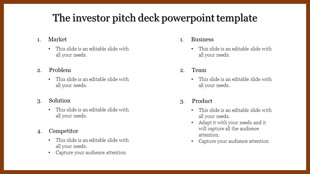 investor pitch deck powerpoint template-The investor pitch deck powerpoint template